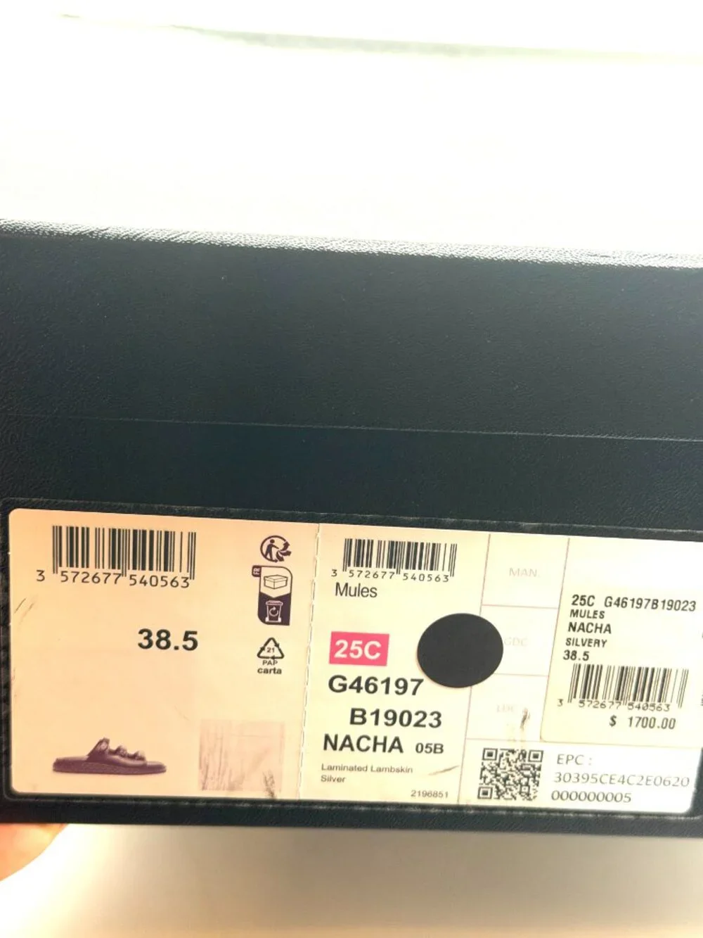 CHANEL 25C Laminated Leather Crystal CC Platform Flat Mules Slide Dad Sandals